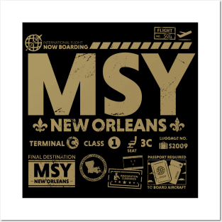 Vintage New Orleans MSY Airport Code Travel Day Retro Travel Tag Gold Posters and Art